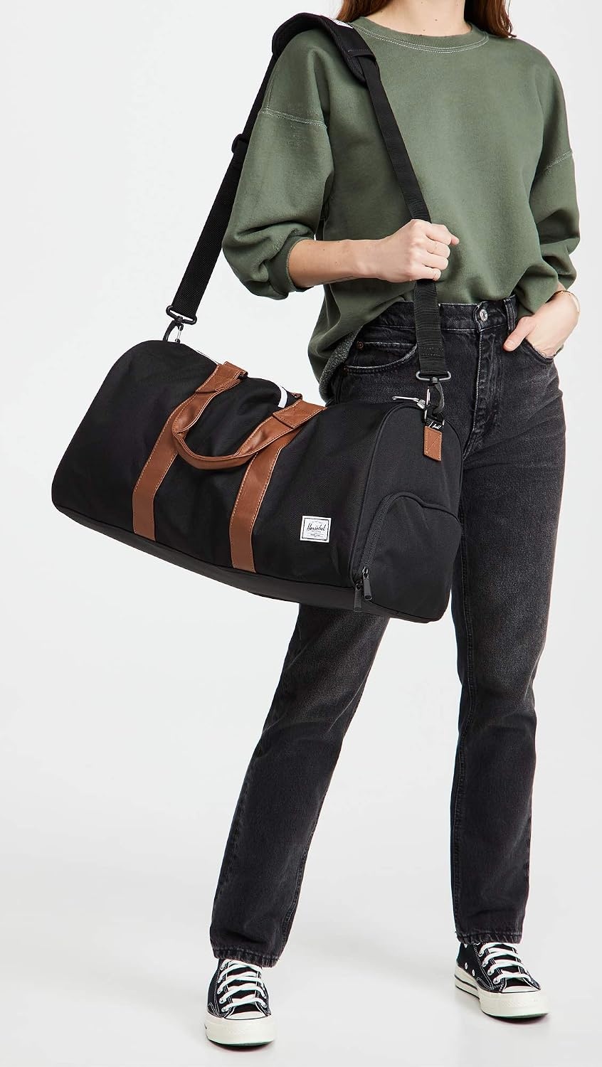 image:imageHerschel Novel Duffel Bag Raven Crosshatch Classic 425LBlackTan Synthetic Leather