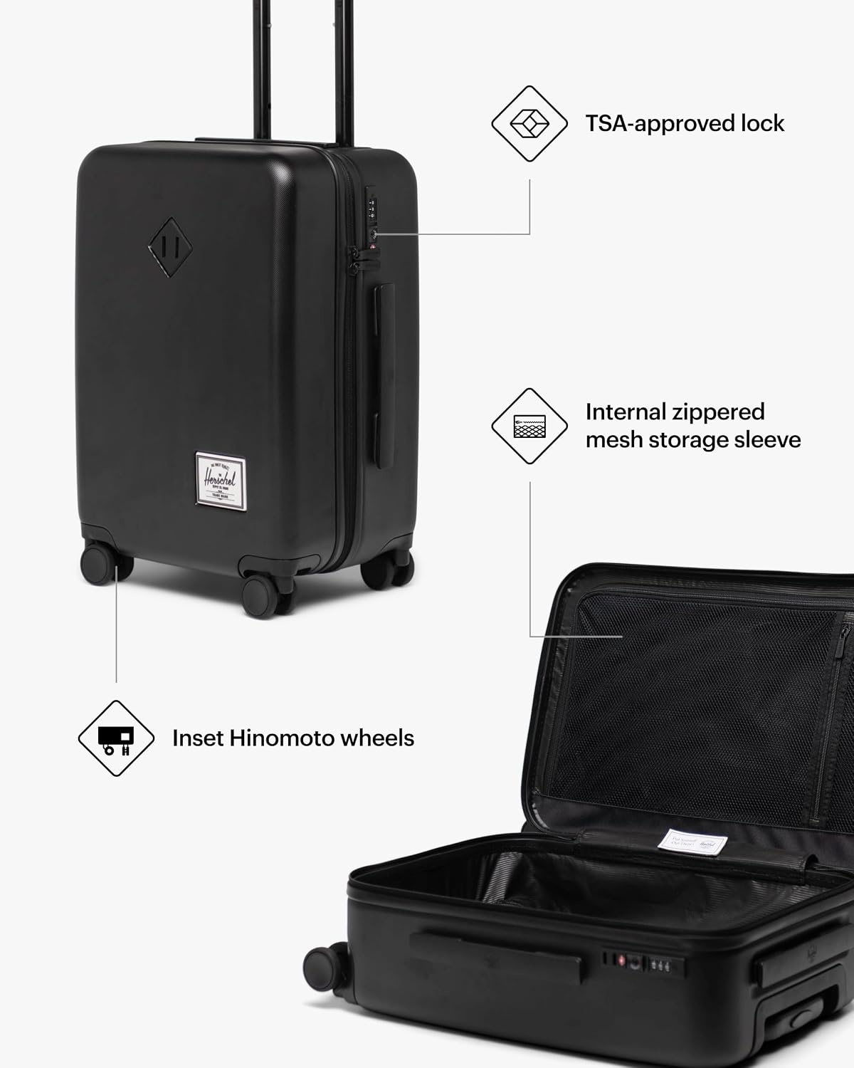 image:imageHerschel Supply Co Heritage Hardshell Medium Luggage EXP Black One SizeAsh Rose