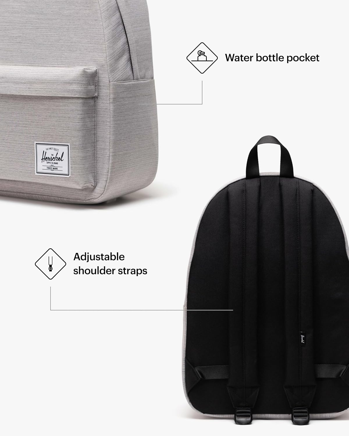 image:imageHerschel Supply Co Classic Backpack Raven Crosshatch Mod 20LLight Grey Crosshatch
