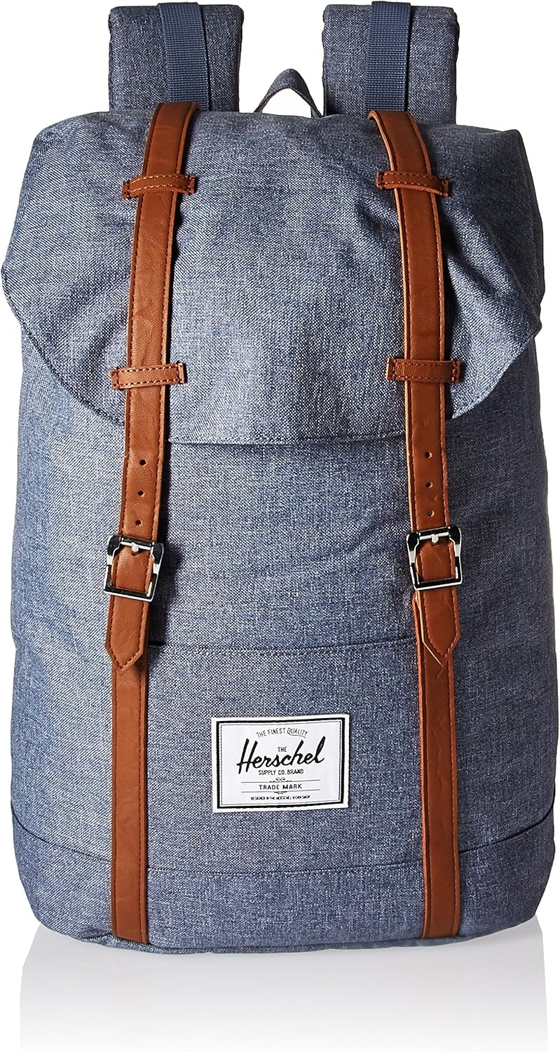 image:imageHerschel Retreat Backpack BlackSaddle Brown Classic 195LDark Chambray CrosshatchTan Synthetic Leather