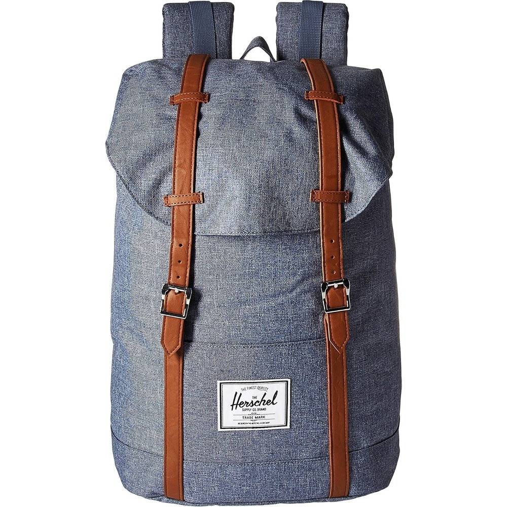 image:imageHerschel Retreat Backpack BlackSaddle Brown Classic 195LDark Chambray CrosshatchTan Synthetic Leather