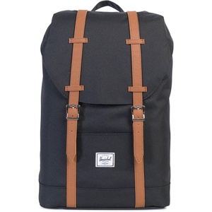 Herschel Retreat Backpack, Black/Saddle Brown, Classic 19.5L(Black/Tan Synthetic Leather)