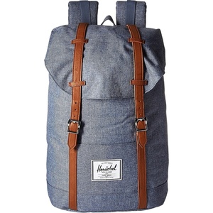 Herschel Retreat Backpack, Black/Saddle Brown, Classic 19.5L(Dark Chambray Crosshatch/Tan Synthetic Leather)